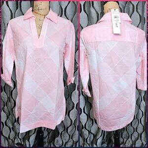 Foxcroft Gingham Vneck Blouse in Pink and White - Size 4, NWT